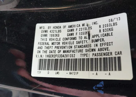 2013 Honda Accord Sport z USA, uszkodzony, nr VIN 1HGCR2F53DA281052